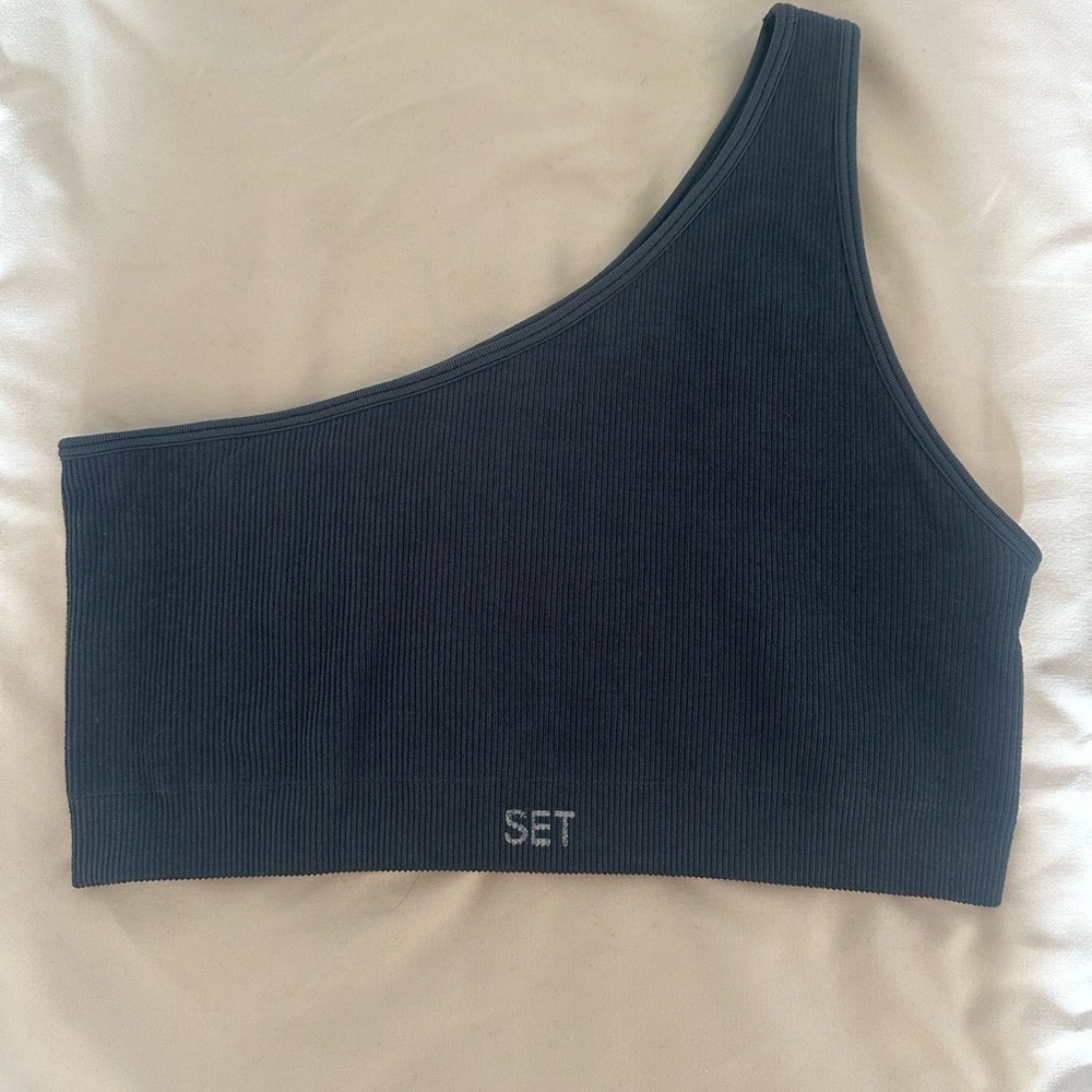 SET Active | Asymmetric One Shoulder Sports Bra | Sculptflex | Slate Blue